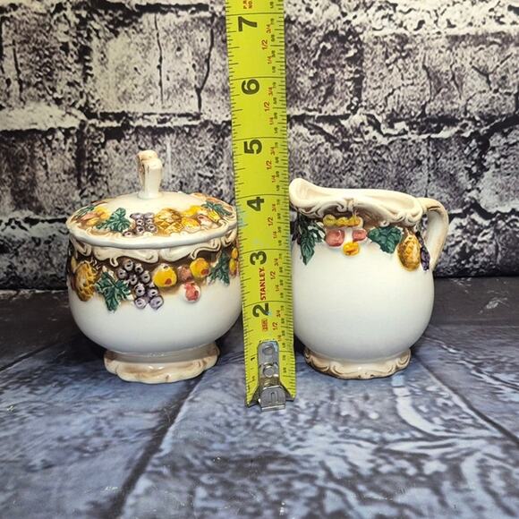 Vintage 1950's Lefton Japan Fruit Porcelain Pedestal Sugar with lid and Creamer - Picture 4 of 7